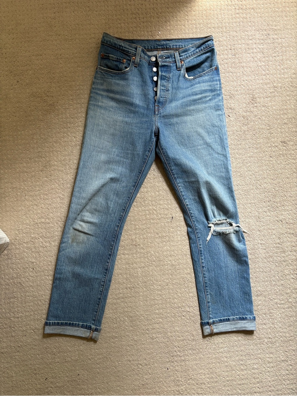 Levi's 501 Straight Leg Jeans with Distressed Knee